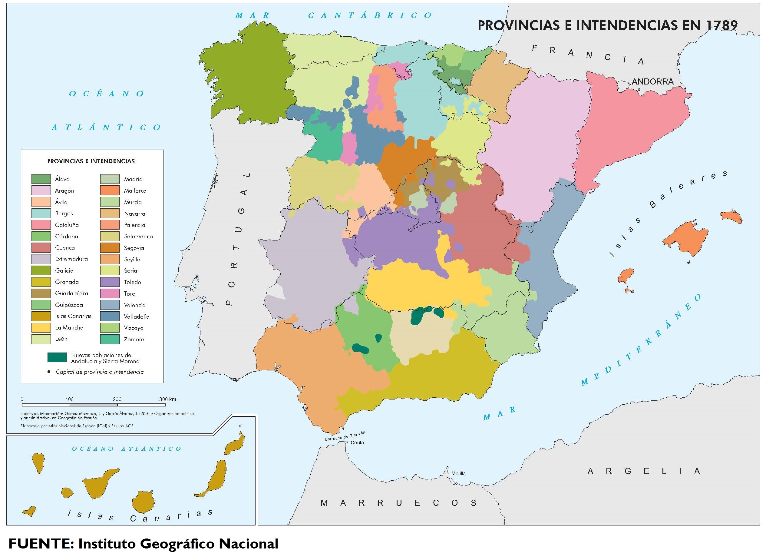 Provincias e intendencias en 1789