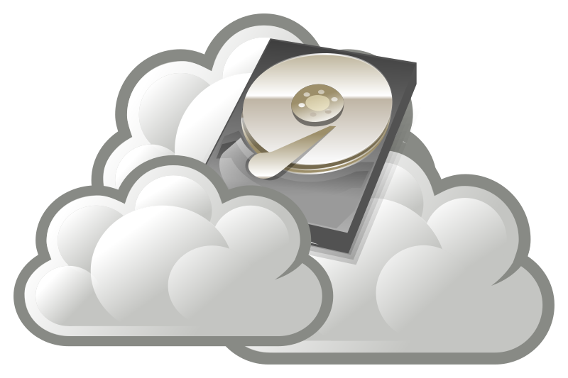 La imagen muestra un disco duro rodeado de nubes