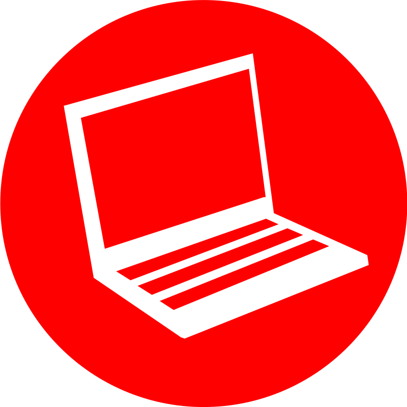 La imagen muestra el dibujo del icono de un portátil abierto de color blanco sobre un círculo rojo