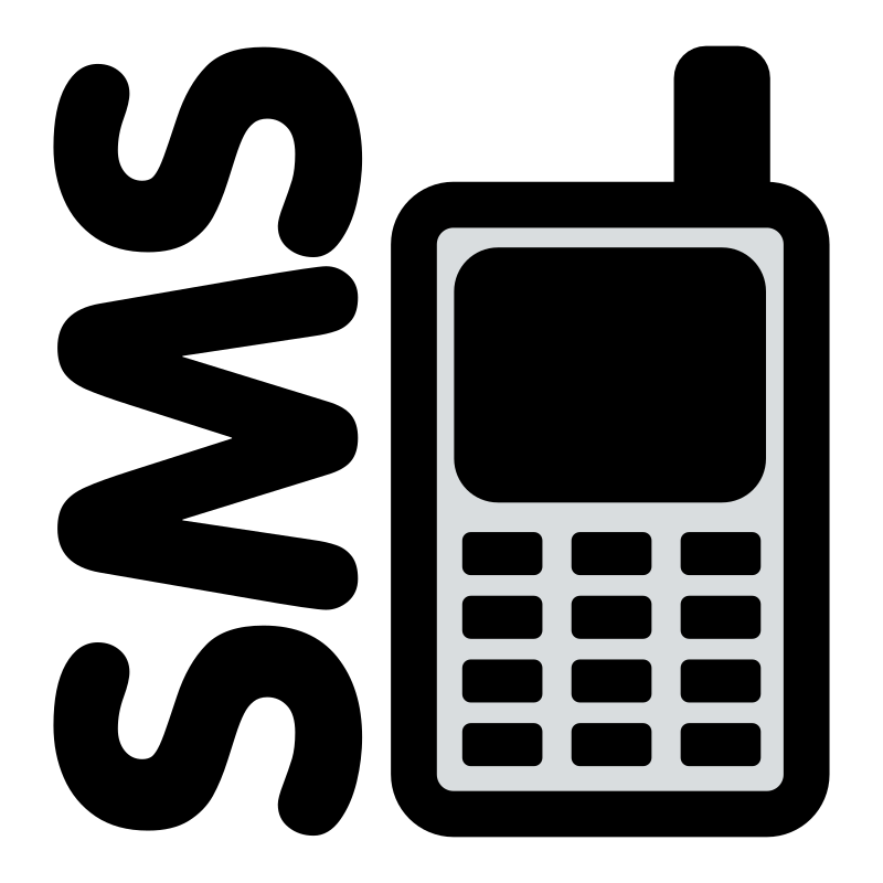 La imagen muestra el dibujo de un móvil antiguo con teclado y antena de color negro con las siglas sms a su izquierda en tamaño grande