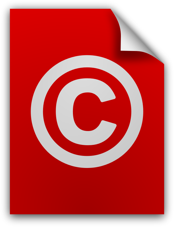 La imagen muestra el dibujo de una página de color rojo que tiene el icono en blanco del copyright representado en su interior