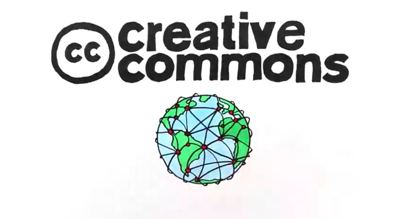 La imagen muestra las palabras Creative Commons con sus siglas y debajo el dibujo de la Tierra con la representación de una red de comunicaciones sobre su superficie