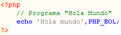 Hola mundo en lenguaje PHP