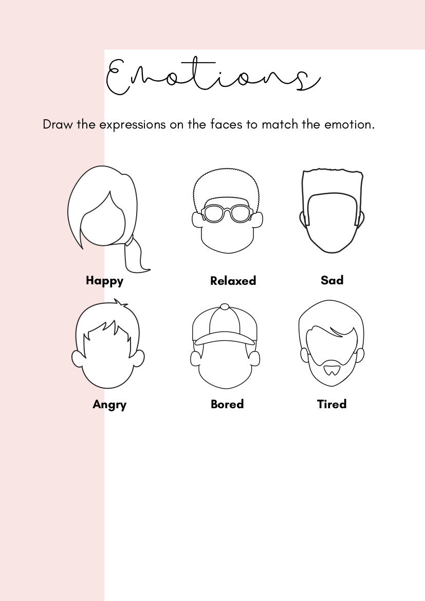 La imagen muestra diferentes emociones por medio de contornos de caras para dibujar