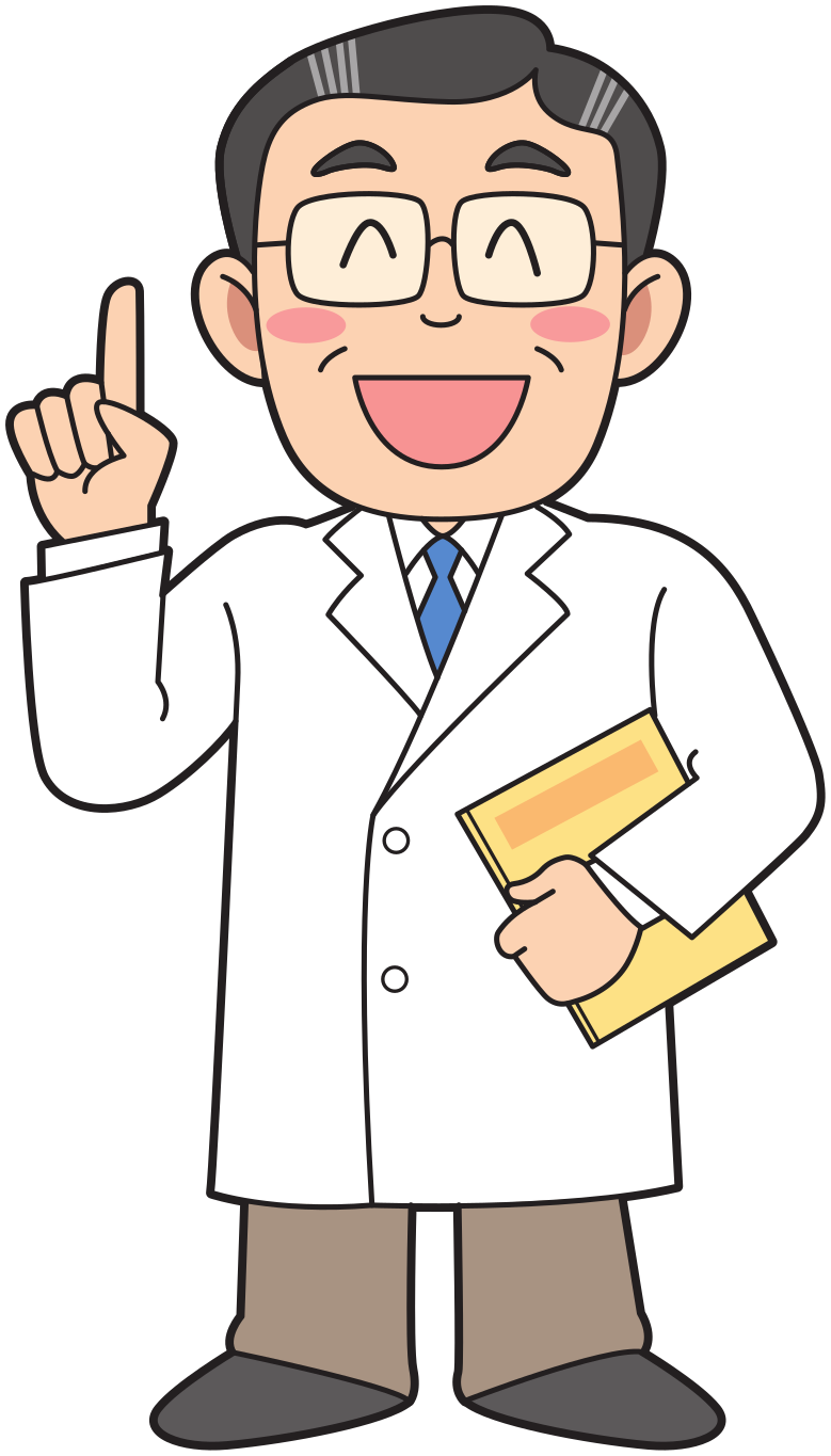 La imagen muestra el dibujo de un doctor feliz