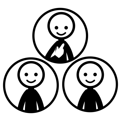 La imagen muestra tres personas dibujadas, estando una de ellas señalándose con el dedo