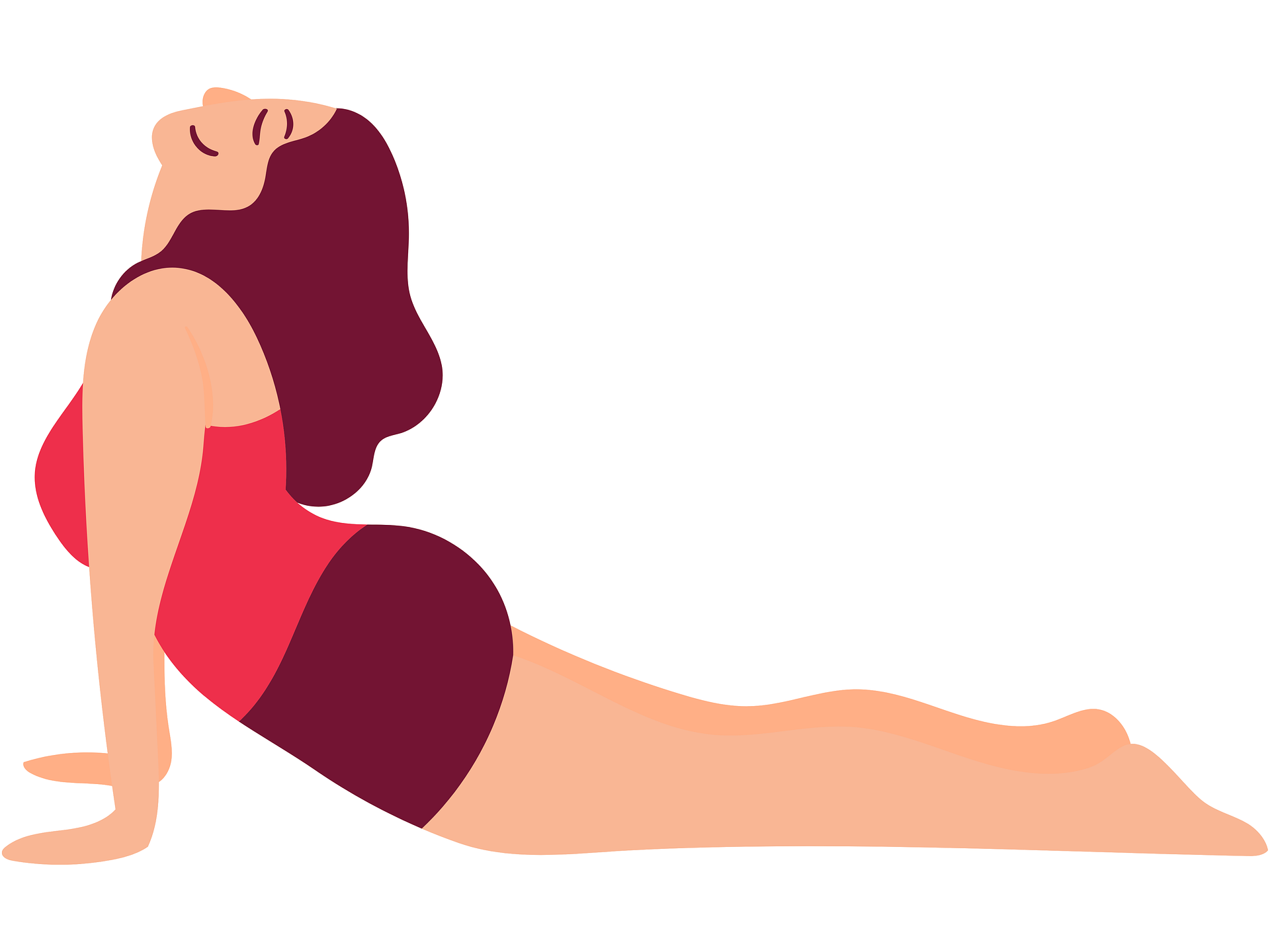 La imagen muestra el dibujo de una mujer realizando yoga, la pose de la cobra