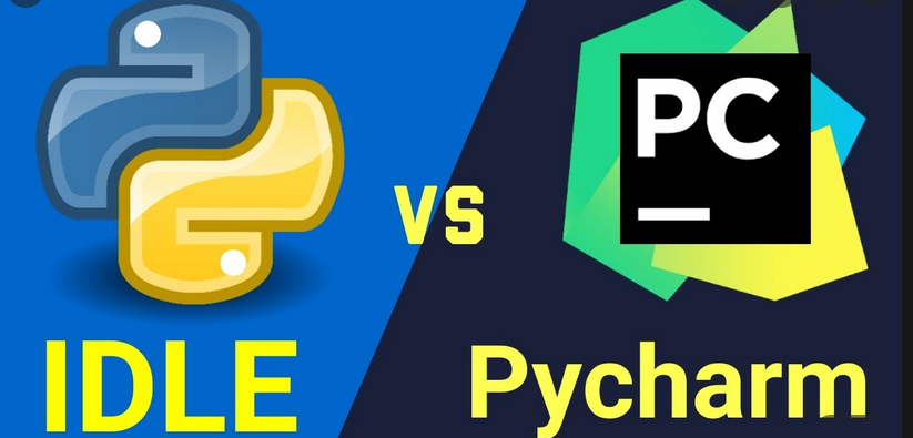 Imagen en la que aparecen enfrentados los logos de IDLE vs. PyCharm
