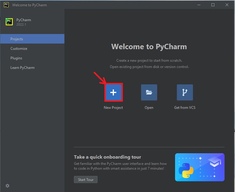 Captura de pantalla de la interfaz de PyCharm pulsando la opción de 