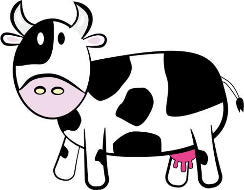 Dibujo de una vaca blanca con manchas negras.