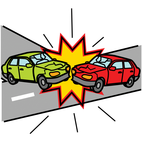 Imagen de 2 coches, uno azul y otro rojo, chocando en una esquina.