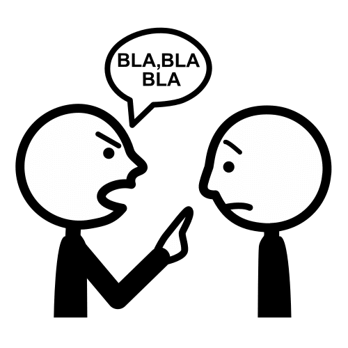 Imagen de 2 personas hablando una de ellas con un bocadillo donde se lee, bla, bla, bla.