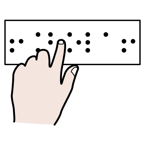 Imagen con una mano sobre signos en braille sobre fondo blanco.
