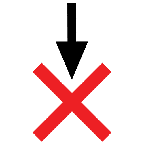 Flecha negra en dirección hacia abajo señalando una cruz roja.