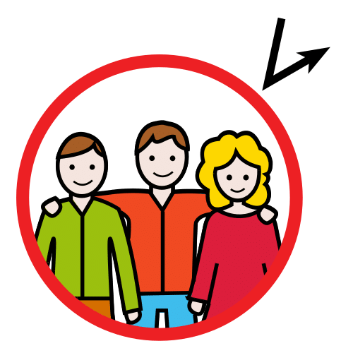 Imagen de tres personas unidas dentro de un círculo negro con una flecha doblada.