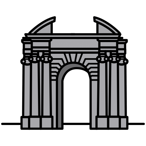 Imagen de puerta antigua tipo romana, en color gris.