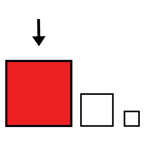La imagen muestra tres cuadrados y una flecha señalando el más grande