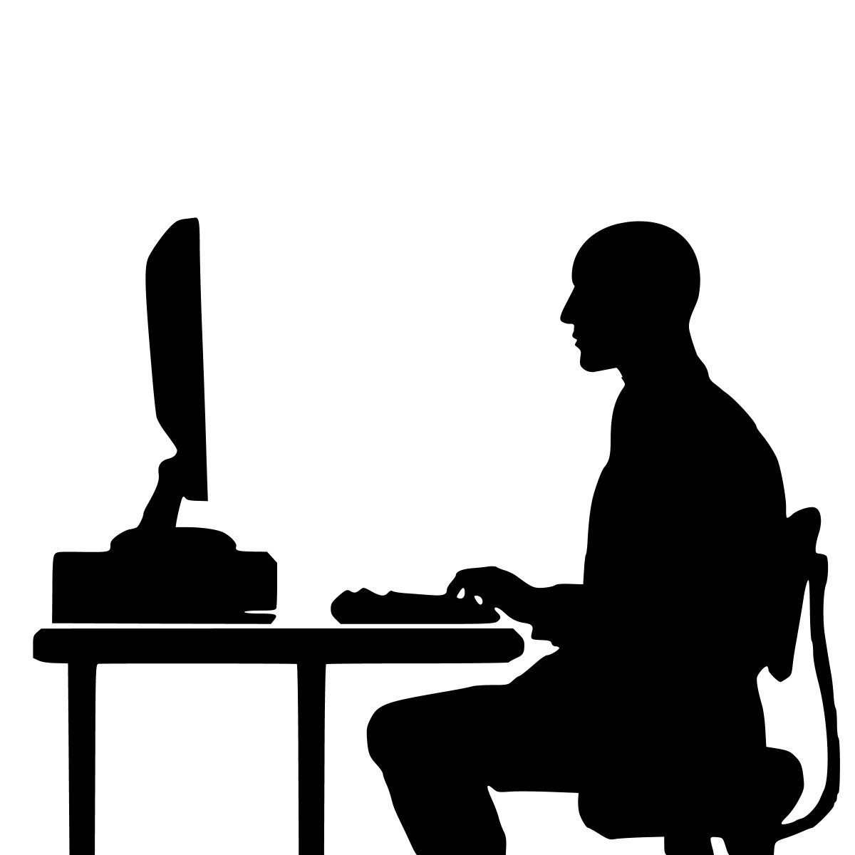 La imagen muestra la silueta de un hombre sentado usando un ordenador.
