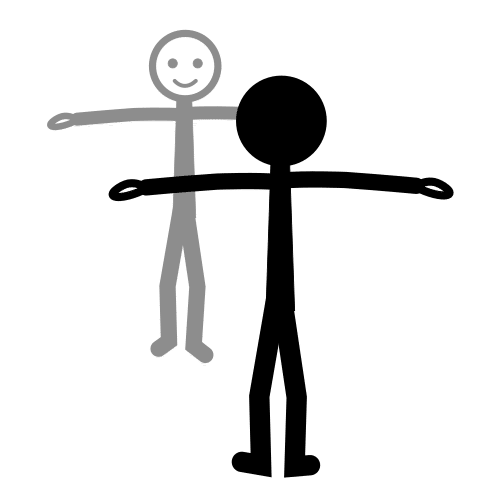 La imagen muestra un niño de pie, con los brazos en cruz, frente a otro niño con la misma postura.