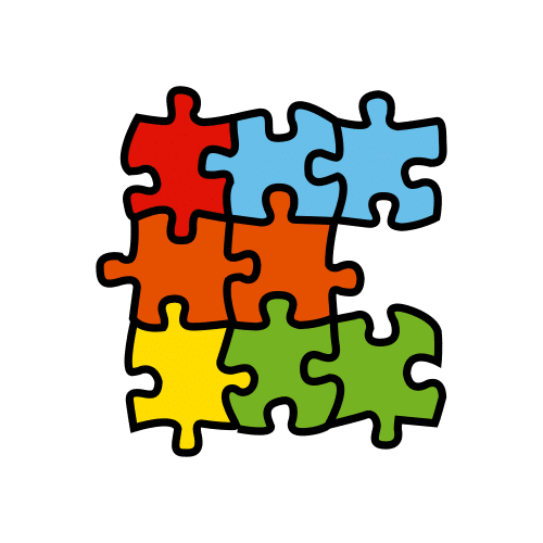 La imagen muestra ocho piezas de puzzle de colores.