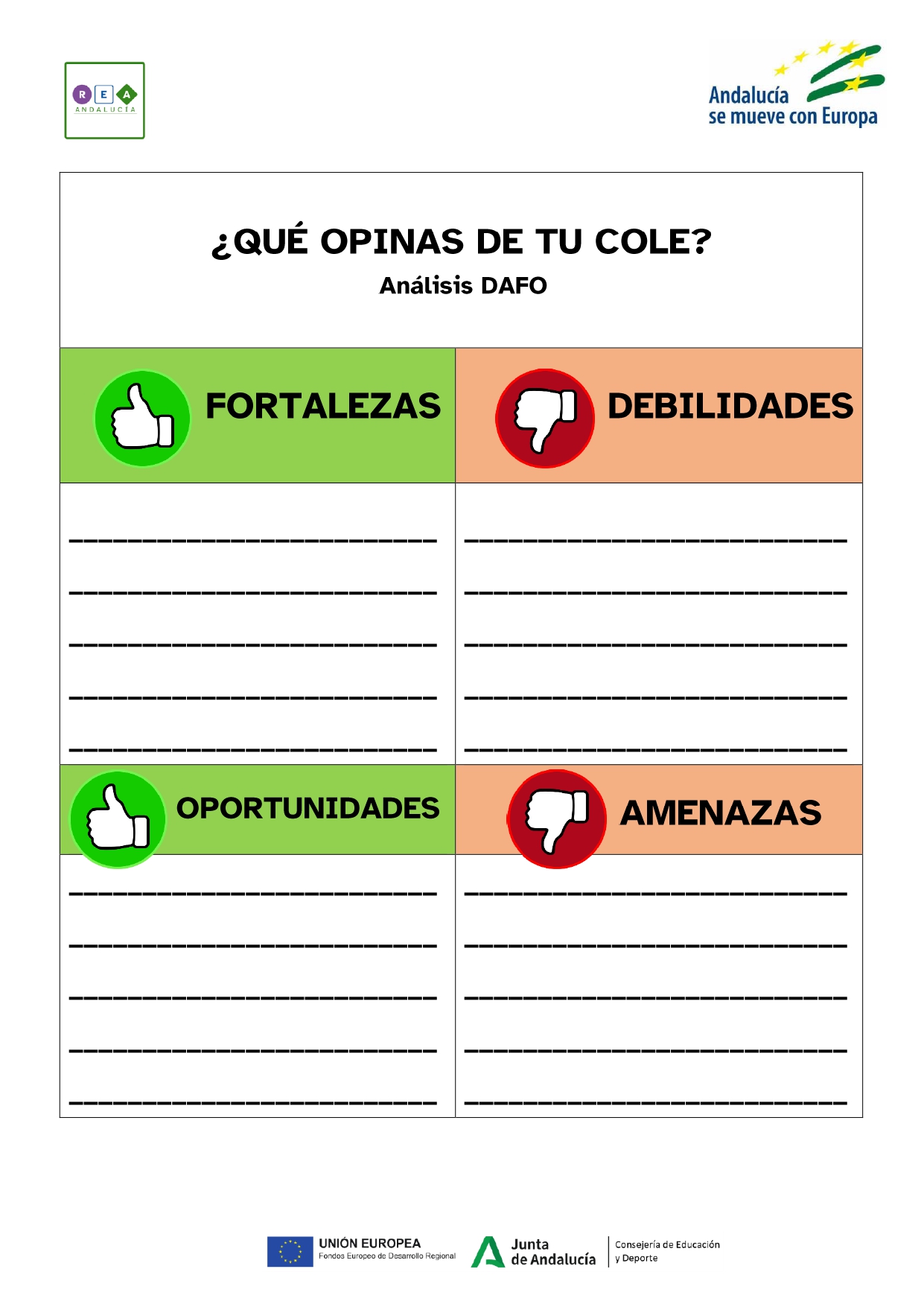 Plantilla para rellenar los distintos aspectos del análisis DAFO