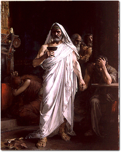 Temístocles bebe una copa de veneno para suicidarse antes que acatar las órdenes del rey persa que pretendía que frenara a la armada griega