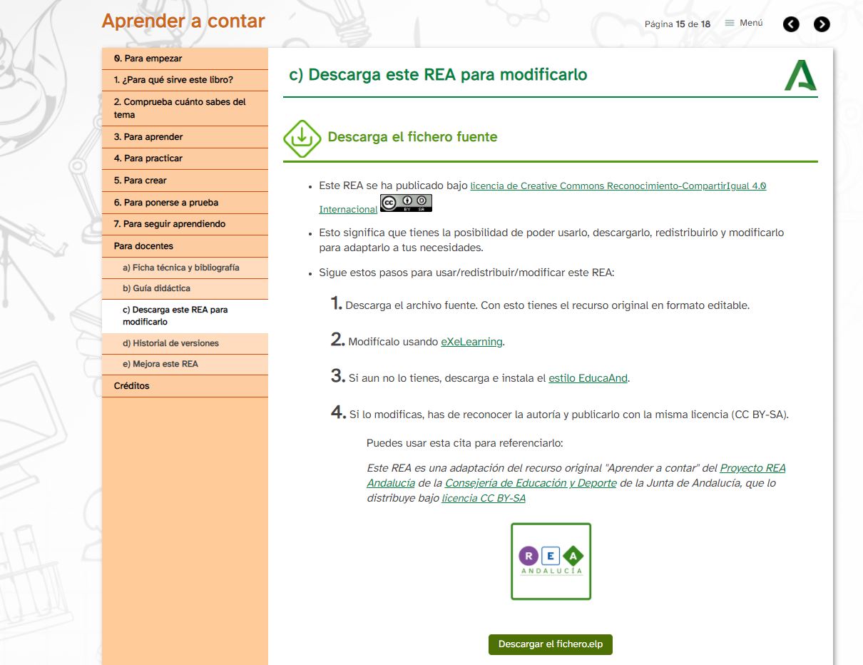 Captura de pantalla de un REA en la que puede verse un ejemplo de iDevice "descarga el fichero fuente"