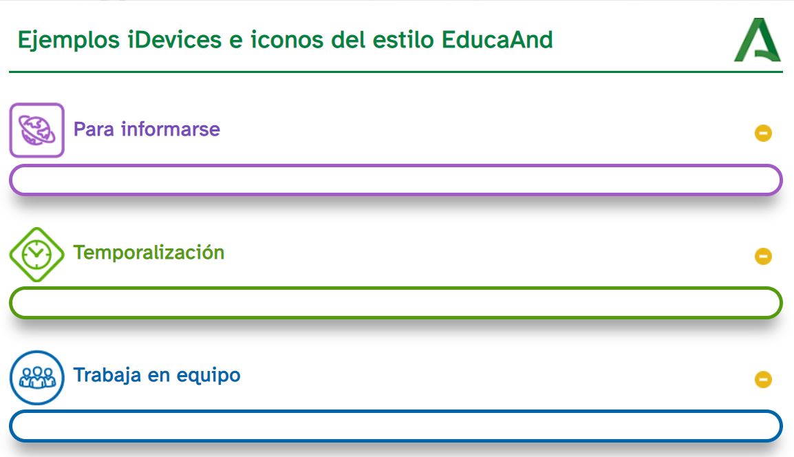 Captura de pantalla de un REA en la que puede verse un ejemplo de iDevices estilo EducaAnd Escolares
