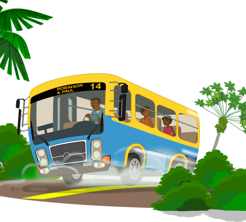 se observa un dibujo de un autobús escolar con niños dentro