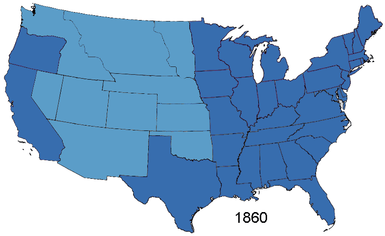 Gif animado con la evolución territorial de la Guerra de Secesión 