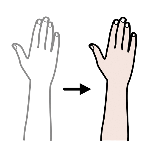 La imagen muestra una mano con una flecha para indicar que se mueve hacia la derecha.