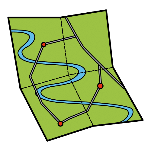 La imagen muestra un mapa con carreteras que atraviesan un río.