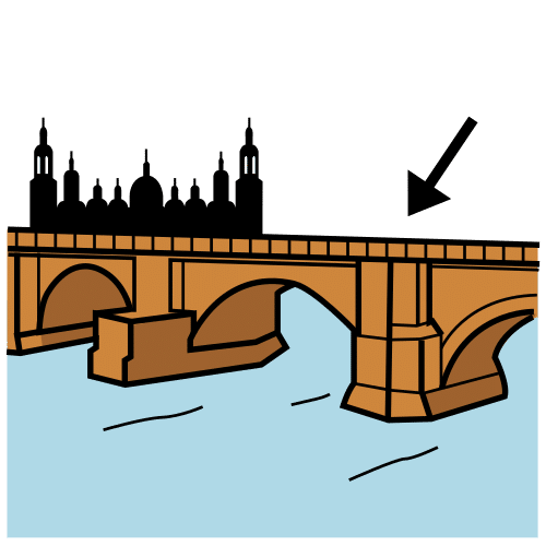 La imagen muestra un puente sobre un río, en el fondo una ciudad.