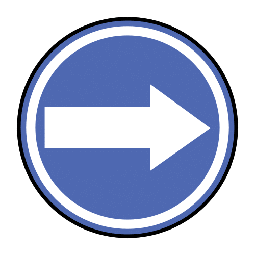 La imagen muestra un círculo azul. En su interior hay una flecha que apunta hacia la derecha para indicar esa dirección.