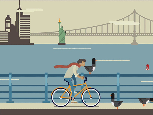 Gif animado una persona paseando en bici por la ciudad de New York
