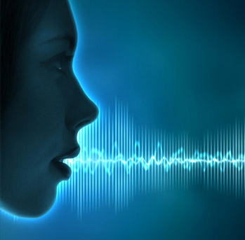 Dibujo de una mujer hablando y muestra las ondas sonoras
