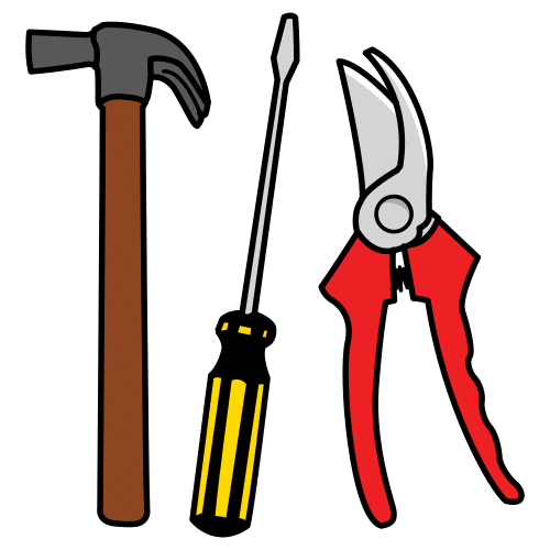 La imagen muestra herramientas de trabajo, un martillo, un destornillador, unos alicates.