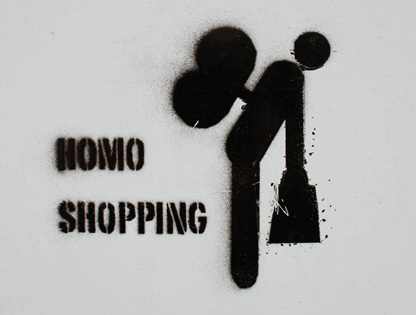 La imagen muestra una figura humana con una bolsa de compra y con una manija de cuerda en la espalda.