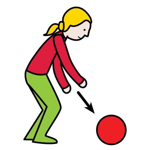 La imagen muestra una chica cogiendo una pelota del suelo. 