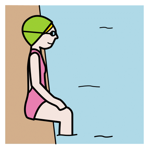 La imagen muestra una chica sentada en el borde de la piscina.