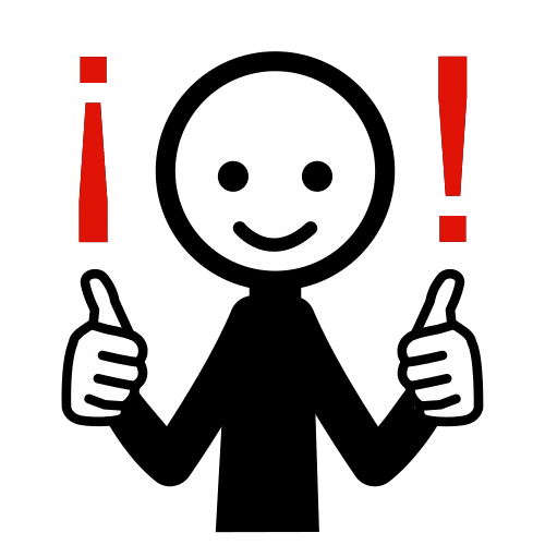  La imagen muestra una persona sonriente con los pulgares hacia arriba y dos signos de exclamación de color rojo a ambos lados de la cabeza.