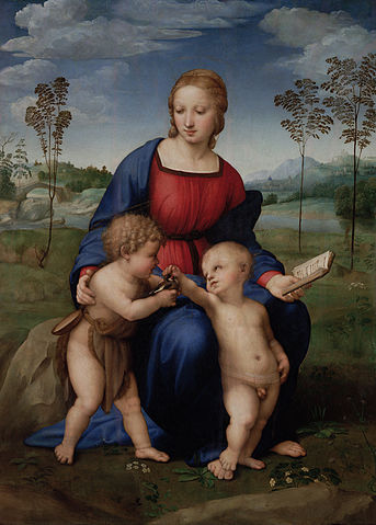 La Virgen del jilguero de Rafael. De composición triangular y fechada en 1507