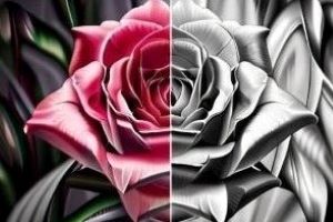 Rosa en color y blanoy negro.