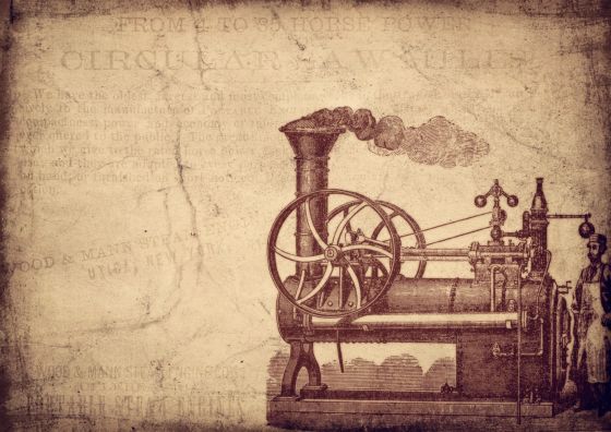 Dibujo de una de las primeras versiones de la máquina de vapor.