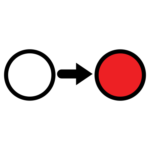 La imagen muestra un círculo blanco al lado del cual aparece una flecha señalándo un círculo rojo.