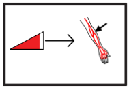 La imagen muestra un triángulo completado de rojo casi en su totalidad y una flecha que señala las arterias de una mano.