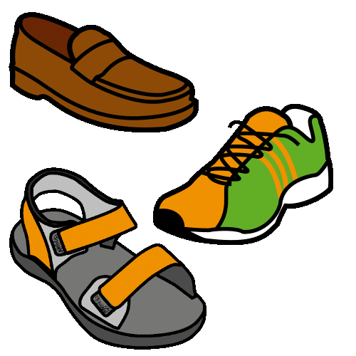 La imagen muestra unos zapatos clásicos, unas zapatillas de deporte y unas sandalias