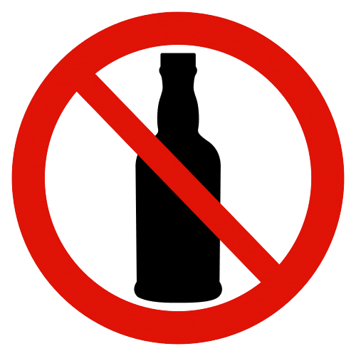 La imagen muestra una señal de prohibido con una botella de alcohol