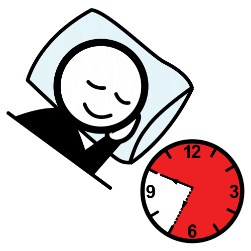 La imagen muestra una persona durmiendo y un reloj con 9 horas coloreadas.