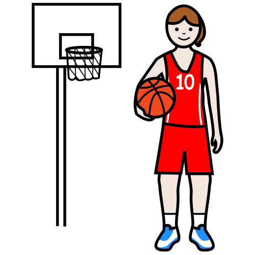 La imagen muestra a una chica con un balón de baloncesto y detrás una canasta